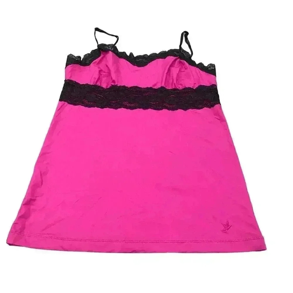 2000's Aerie Women's Pink and Black Corset BustierTop Lace